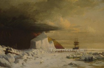 Un verano ártico aburrido entre la manada en el paisaje marino del barco de la Bahía de Melville William Bradford Pinturas al óleo